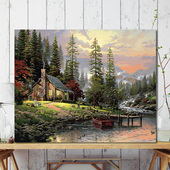 diy数字油画风景定制卧室客厅减压手工填充油彩装 饰画山村庄晚霞