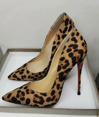 红底之欢  豹纹磨砂绒面棕色性感浅口单鞋