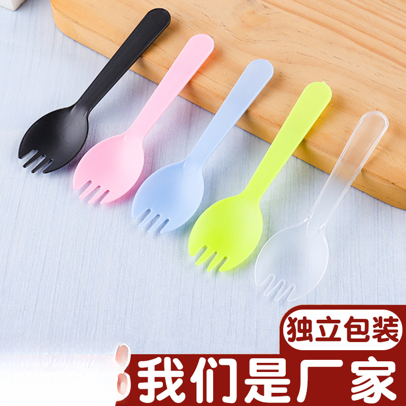 塑料一次性勺子水果叉蛋糕叉勺独立装甜品勺水果捞叉冰淇淋红薯勺