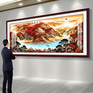 鸿运当头山水画客厅挂画靠山招财字画办公室沙发背风景墙装 饰国画