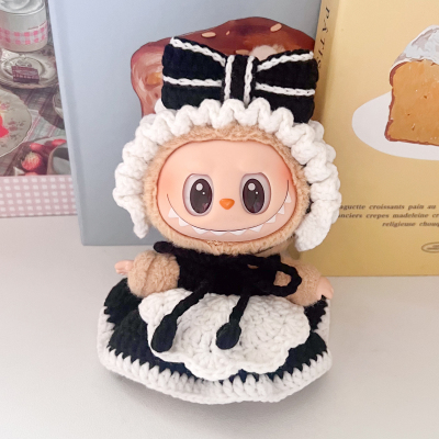 17cm泡泡玛特Labubu拉布布编织娃衣精梳棉女仆套装手作材料包钩织