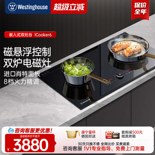 美国西屋嵌入式双灶多功能电池炉