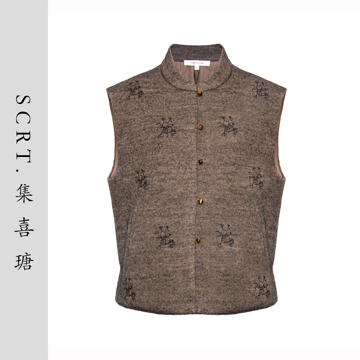 SCRT集喜瑭葫芦绣花珠扣绗棉马甲上衣C-DFWB5VT