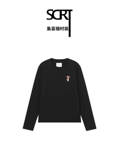 T恤LF002 YiQi一岐新款 潮牌百搭蘑菇刺绣黑白长袖