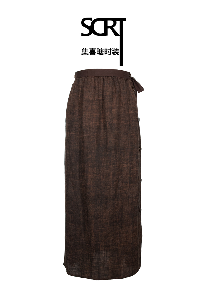 SCRT中长H简约气质侧边纽扣半裙
