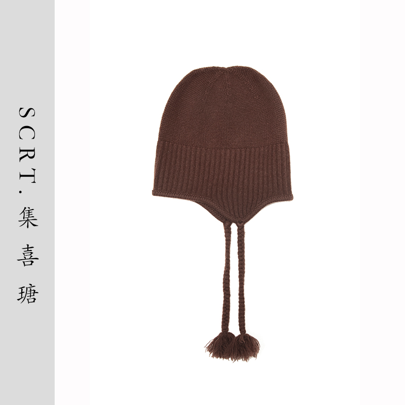 SCRT集喜瑭纯山羊绒麻花流苏帽子HGW162A