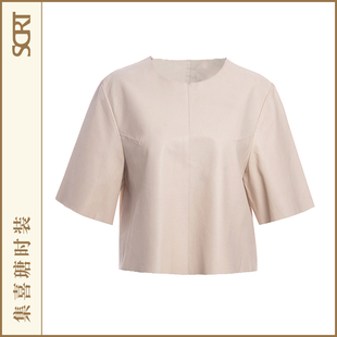 SCRT集喜瑭小胎羊皮T恤五分袖 2401 皮衣2206