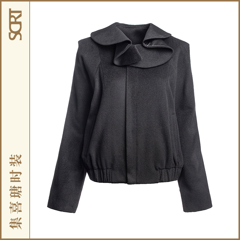 SCRT集喜瑭羊绒羊毛荷叶领外套