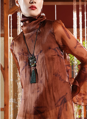 SCRT集喜瑭桑蚕丝欧根缎植物拓染堆堆领上衣SFS2791