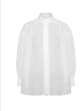 SCRT集喜瑭苎麻桑蚕丝拼接宽松减龄白色衬衫上衣SGS14339