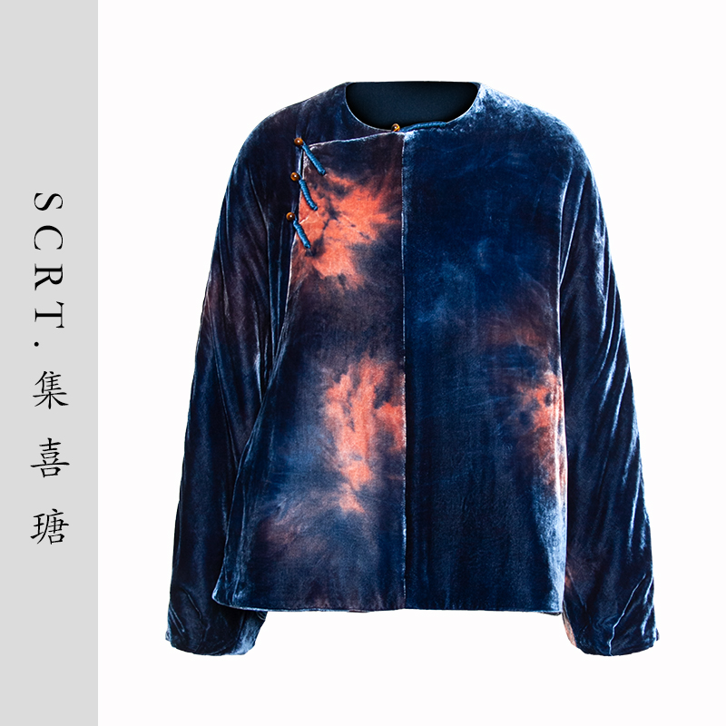 SCRT集喜瑭 夜观 丝绒加厚棉衣新中式虎眼石棉服外套SGS14011