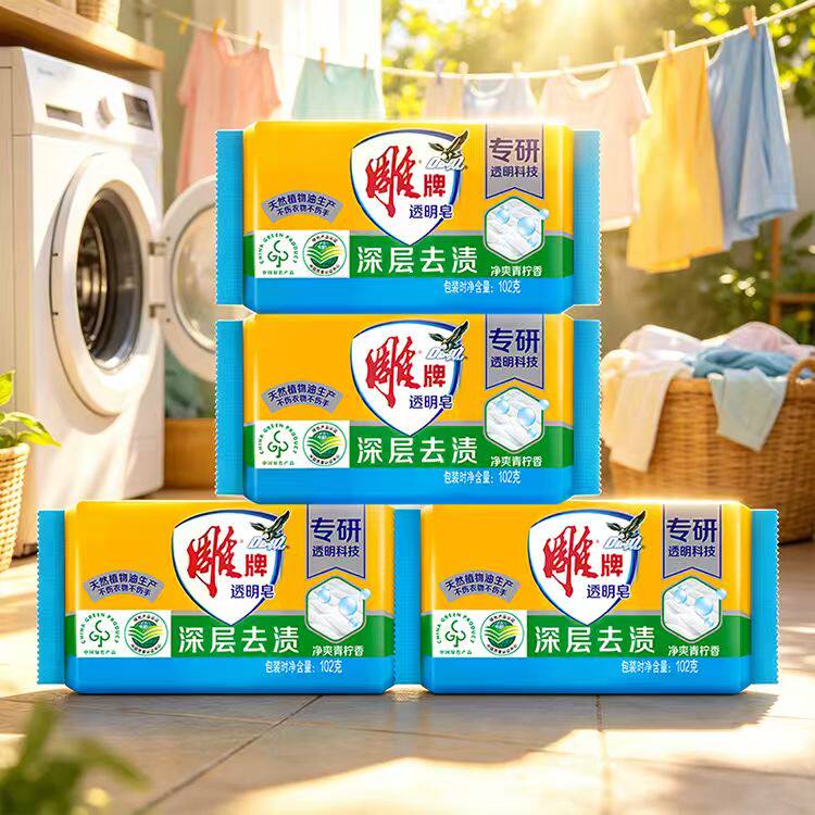 雕牌透明皂102g*4块洗衣皂家庭用实惠装深层洁净天然椰油黄肥皂J