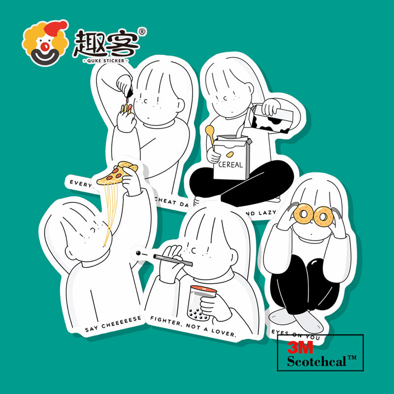 早餐少女插画贴纸 卡通动漫笔记本电脑吉他手机旅行拉杆箱3m贴纸