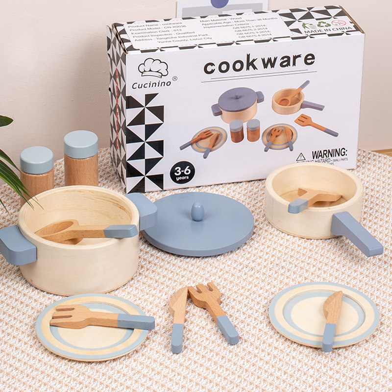 女孩做饭玩具儿童过家家厨房煮饭厨具套装锅铲调味瓶组合木质刀叉