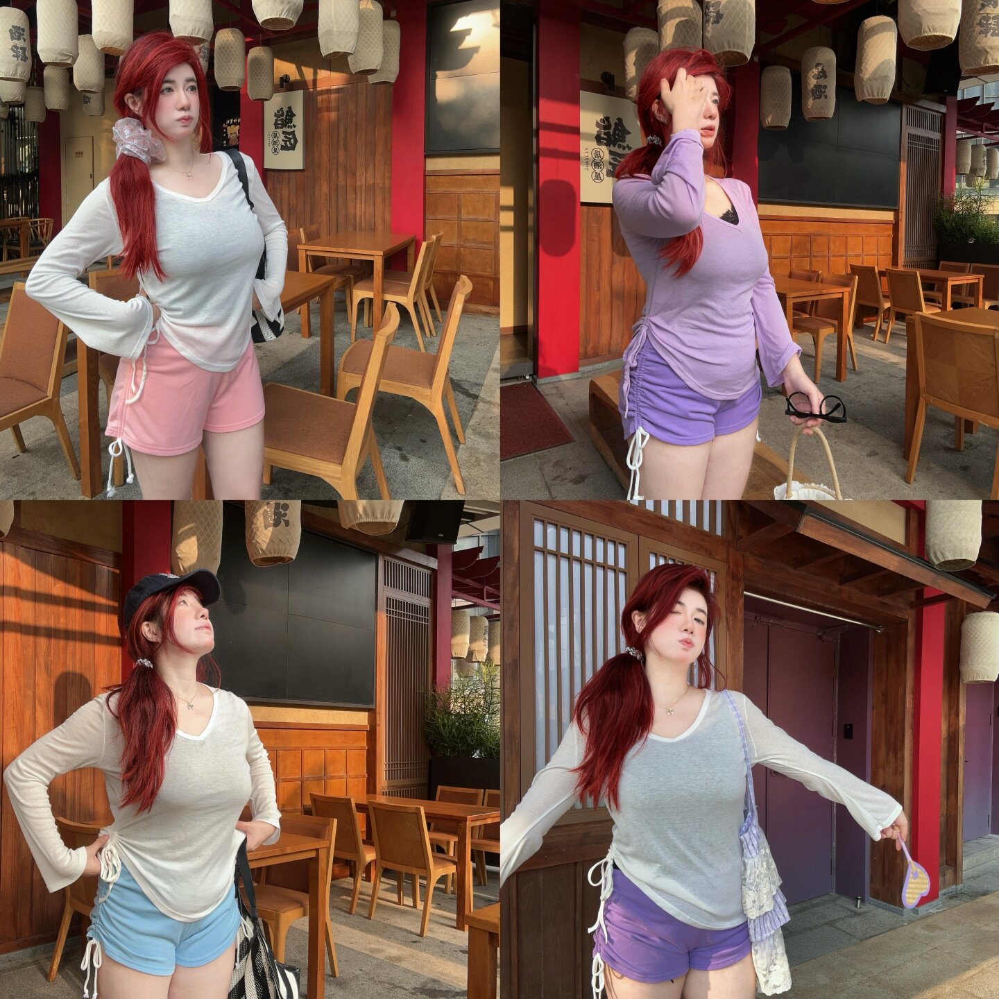 微胖纯欲女修身V领系带收腰显瘦打底衫上衣T恤背心防晒罩衫套装