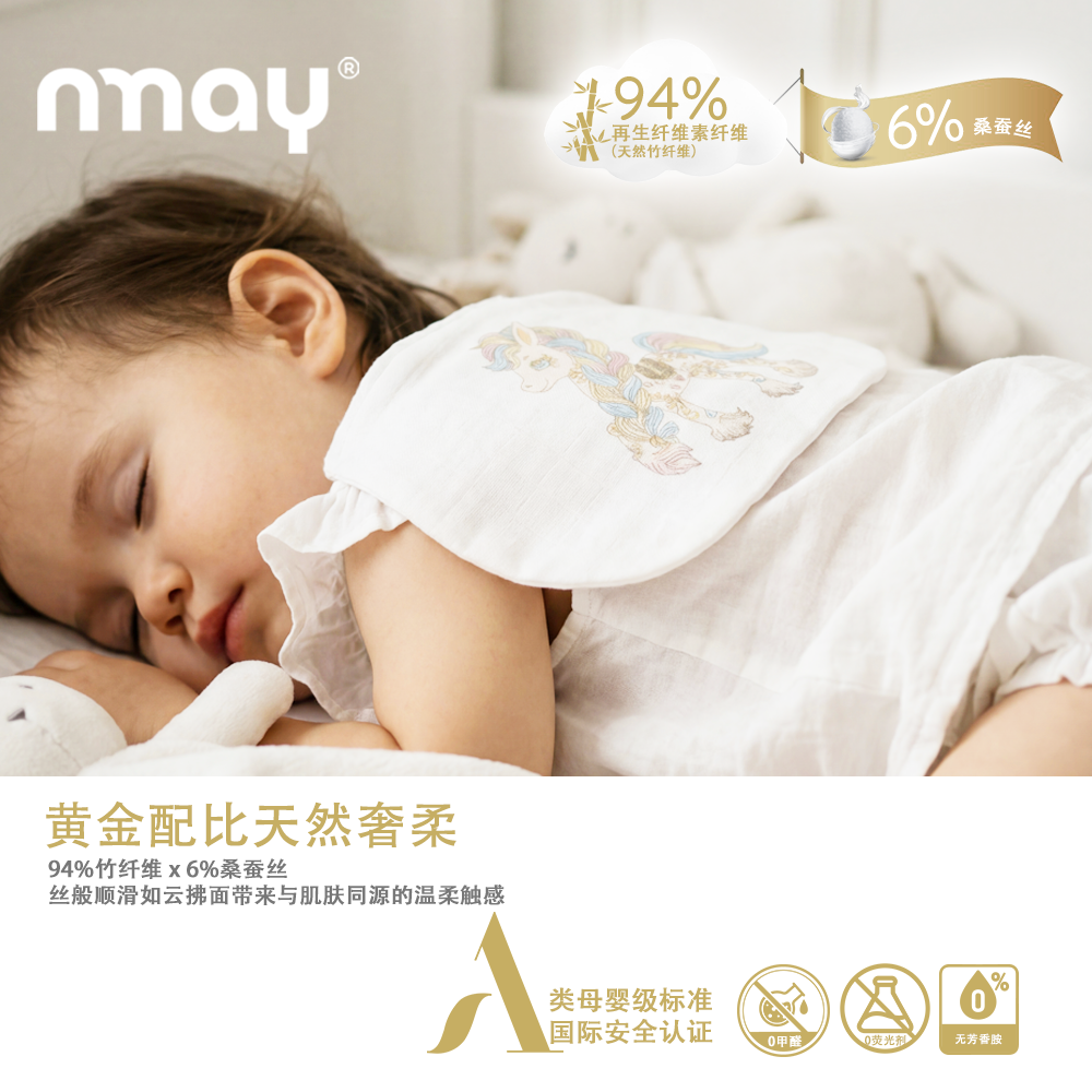 德国Nmay新生婴儿竹纤维桑蚕丝吸汗巾打嗝巾宝宝插画垫背巾2件装