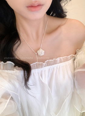 超仙网纱玫瑰花朵抽拉高级感项链