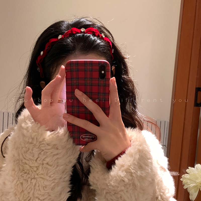 贵气感千金红色丝绒锆石发箍女洋气时尚发卡复古外出百搭新年发饰