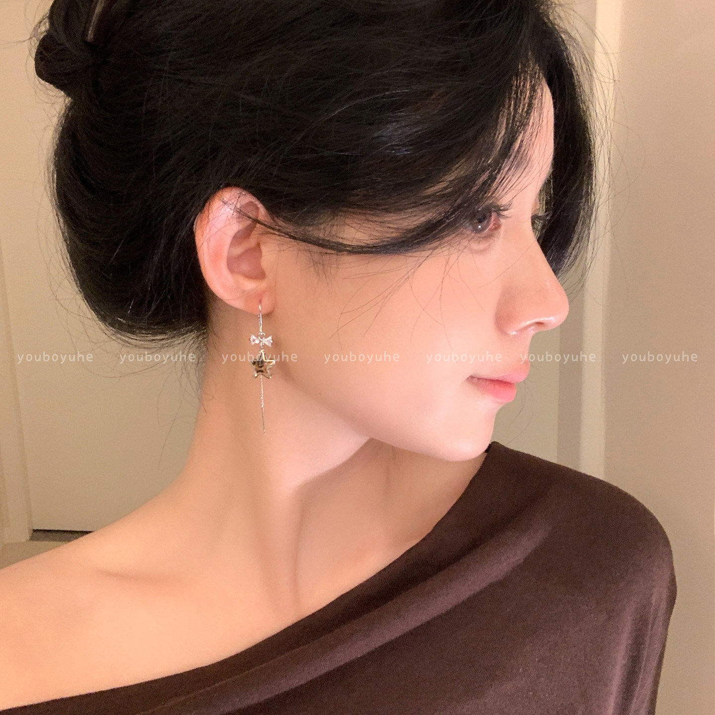 敲上镜！豹纹星星蝴蝶结流苏耳环女高级感轻奢独特耳钩巨好看耳饰