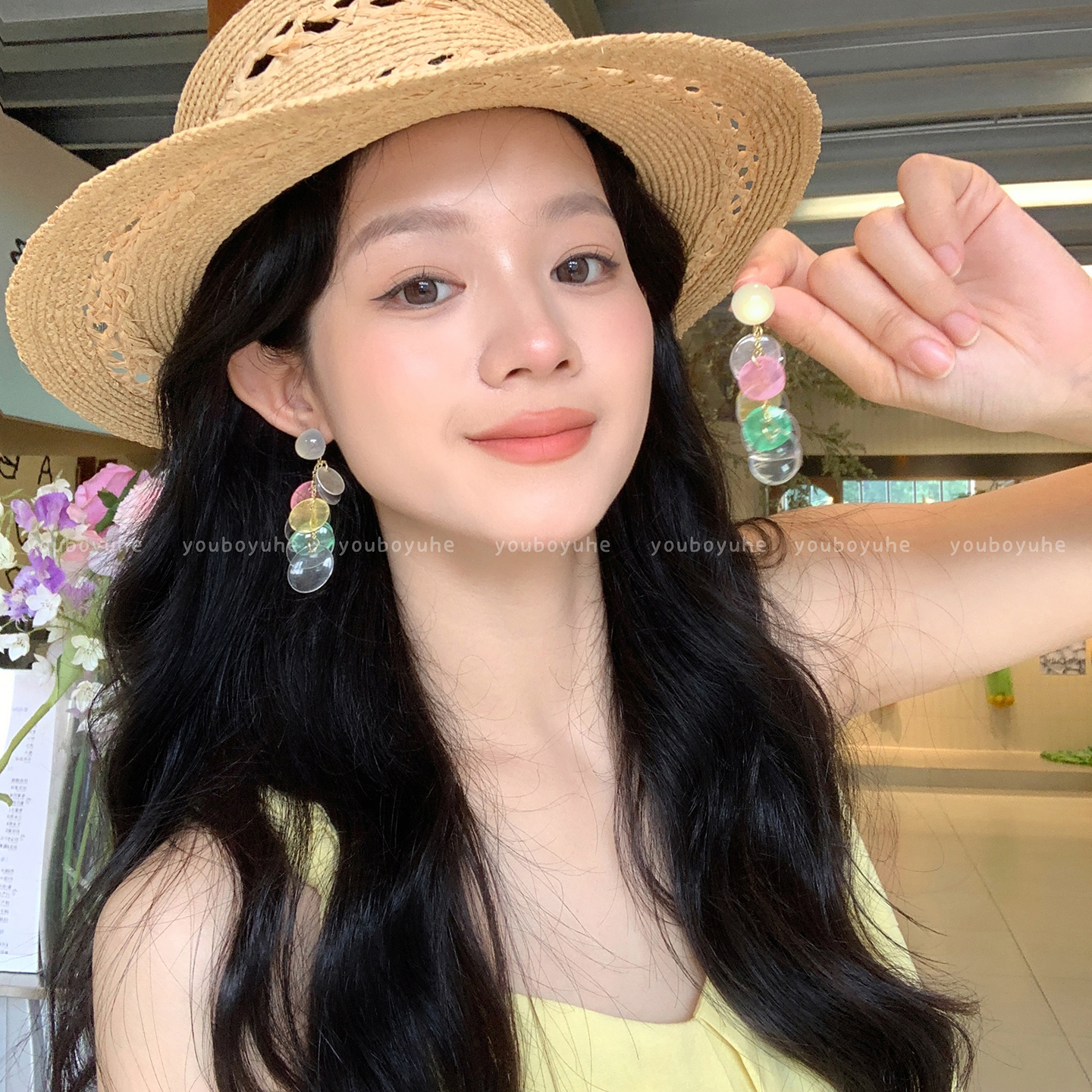 夏日天然贝壳亚克力流苏耳钉女款