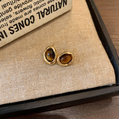 复古虎眼石几何圆形耳环女美拉德风高级感耳钉小巧精致网红耳饰品