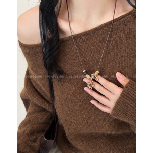 美拉德虎眼石烟花串珠项链女款轻奢高级感气质毛衣链日常百搭配饰