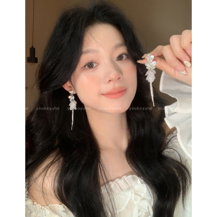 海边度假风花朵长款流苏耳环女轻奢小众气质耳钉夸张独特漂亮耳饰