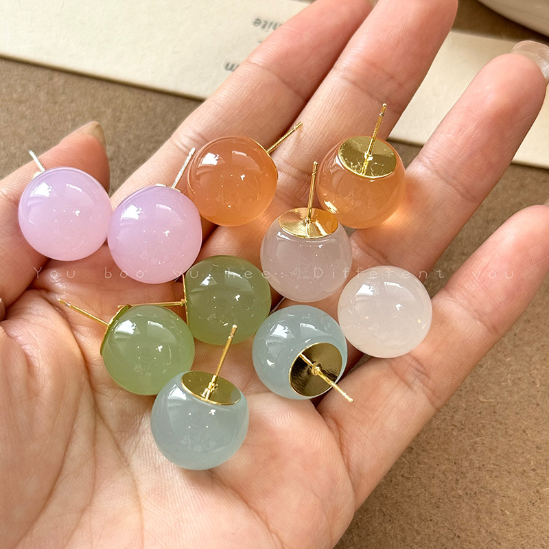 果冻色多巴胺圆球耳环女2026新款简约耳钉韩系小清新甜美百搭耳饰