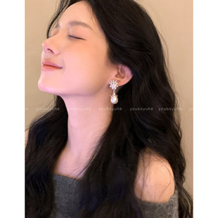 富家千金~超闪珍珠吊坠耳环女轻奢高级感银针耳钉贵气小香风耳饰