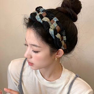 超顯臉小 牛仔星星甜酷發(fā)箍女高級(jí)感寬邊減齡壓發(fā)頭箍高顱頂發(fā)飾