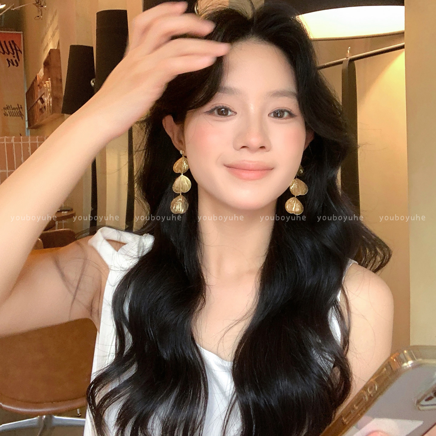 高级感银色锆石镂空流苏花瓣耳环女小众设计长款夸张耳坠独特耳钉