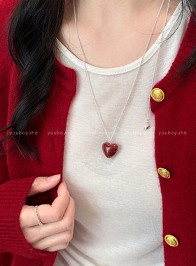 红色爱心项链秋冬长款毛衣链配饰
