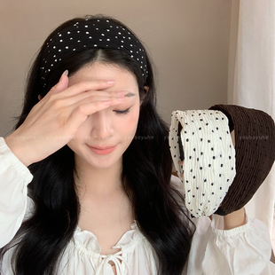 慵懒风纯色波点宽边发箍女高颅顶日常外戴压发头饰夏天高级感发饰