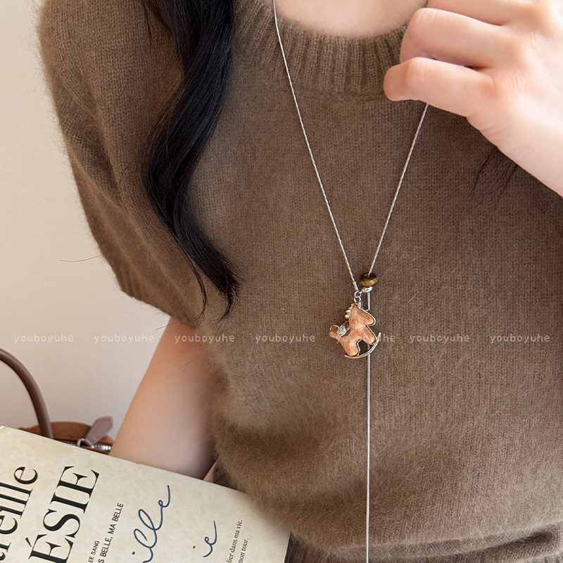 本命年木质小马吊坠项链毛衣链女