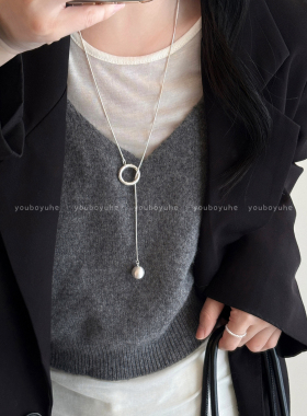 简约银色拉丝可抽拉气质大气项链