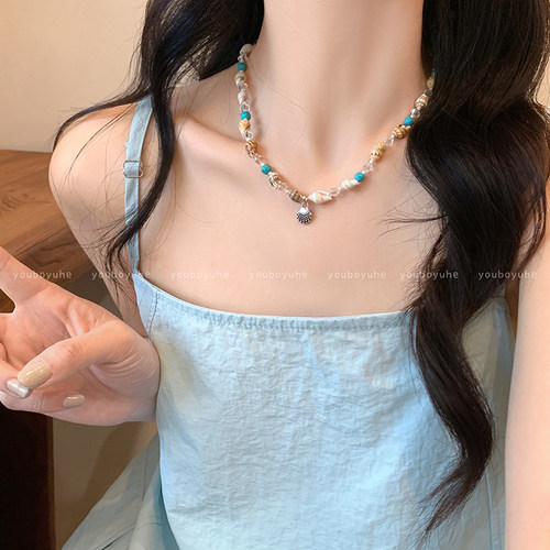 海洋公主~海边度假风海螺串珠项链女轻奢小众设计贝壳锁骨链配饰 - 封面
