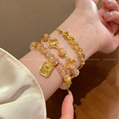 天然黄塔水晶金色五股花手链女款 轻奢小众精致手串高级感叠戴手饰
