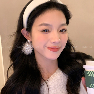 冬日来信~毛绒雪花珍珠耳钉女绝美独特夸张耳环适合冬天的耳饰品