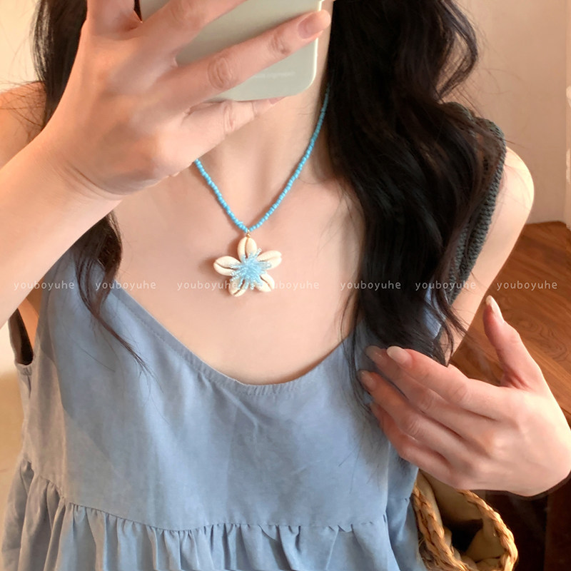 出片神器~ 海边度假风天然贝壳串珠项链女小众精致锁骨链甜美配饰