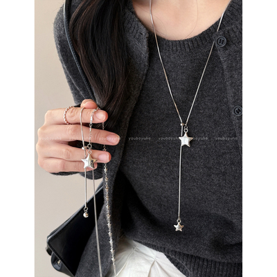 韩系银色星星项链钛钢毛衣链配饰