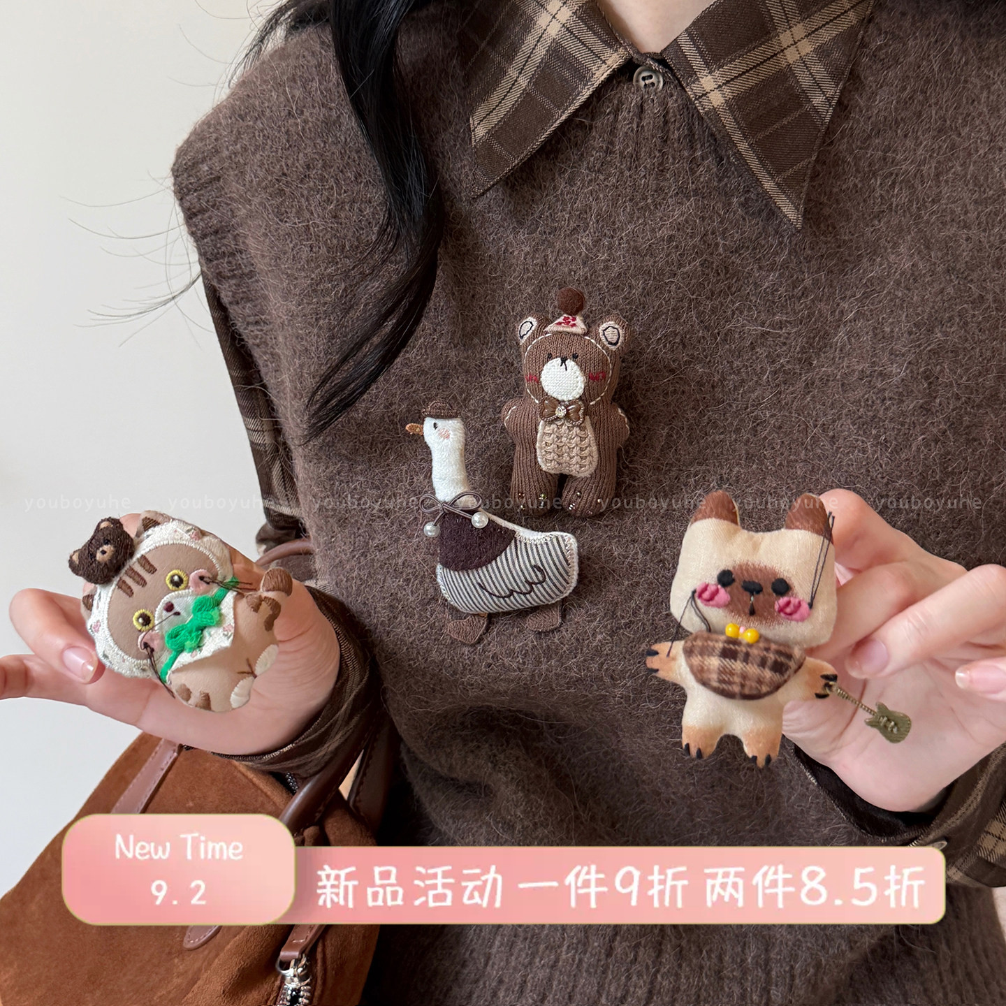 趣味可爱~卡通猫咪动物玩偶胸针女小众设计毛衣别针手作包包配饰