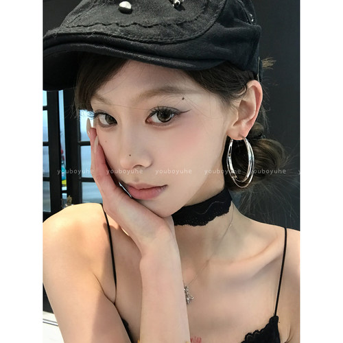 银色双层大耳圈轻奢高级感耳环