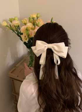 白色飘带大蝴蝶结发夹女后脑勺发卡半扎发头饰2025新款高级感发饰
