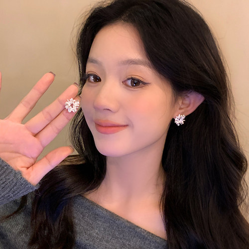 银色太阳花几何珍珠耳钉独特耳饰