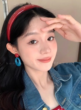 超显白~ 港风复古红色皮革发箍女高颅顶日常外戴头箍压发头饰发卡