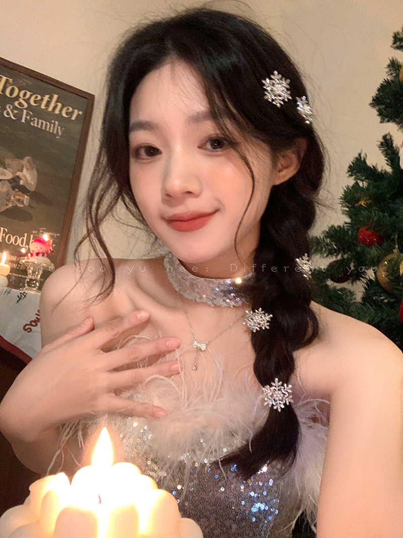 雪花珍珠小发夹秋冬刘海夹