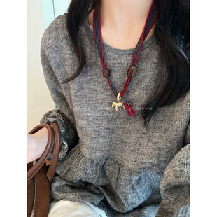 毛衣链秋冬配饰 轻奢高级感时尚 鸿运当头 本命年布艺小马项链女款
