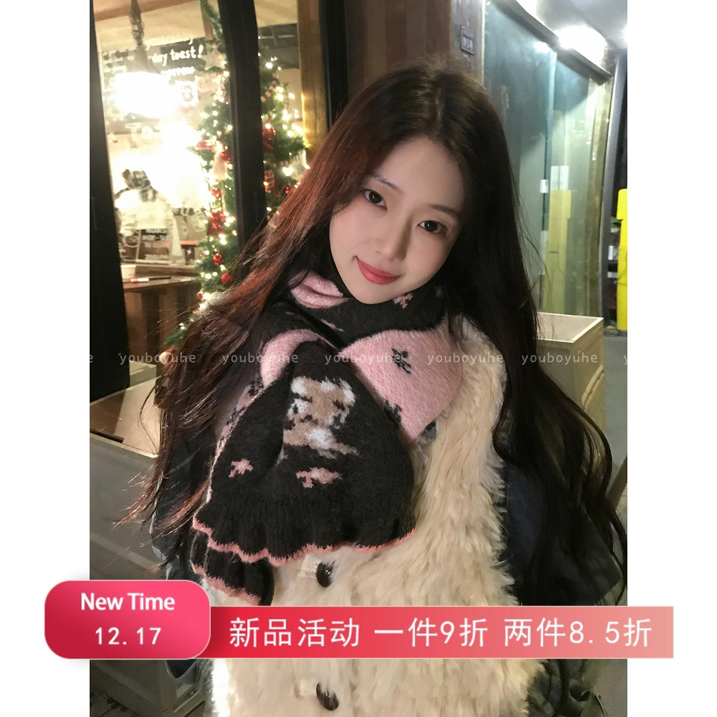 韩系咖色小鹿针织围巾女款2025冬季新款可爱围脖时尚洋气高档配饰