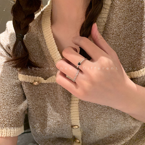 滴釉小爱心锆石关节戒指两件套女