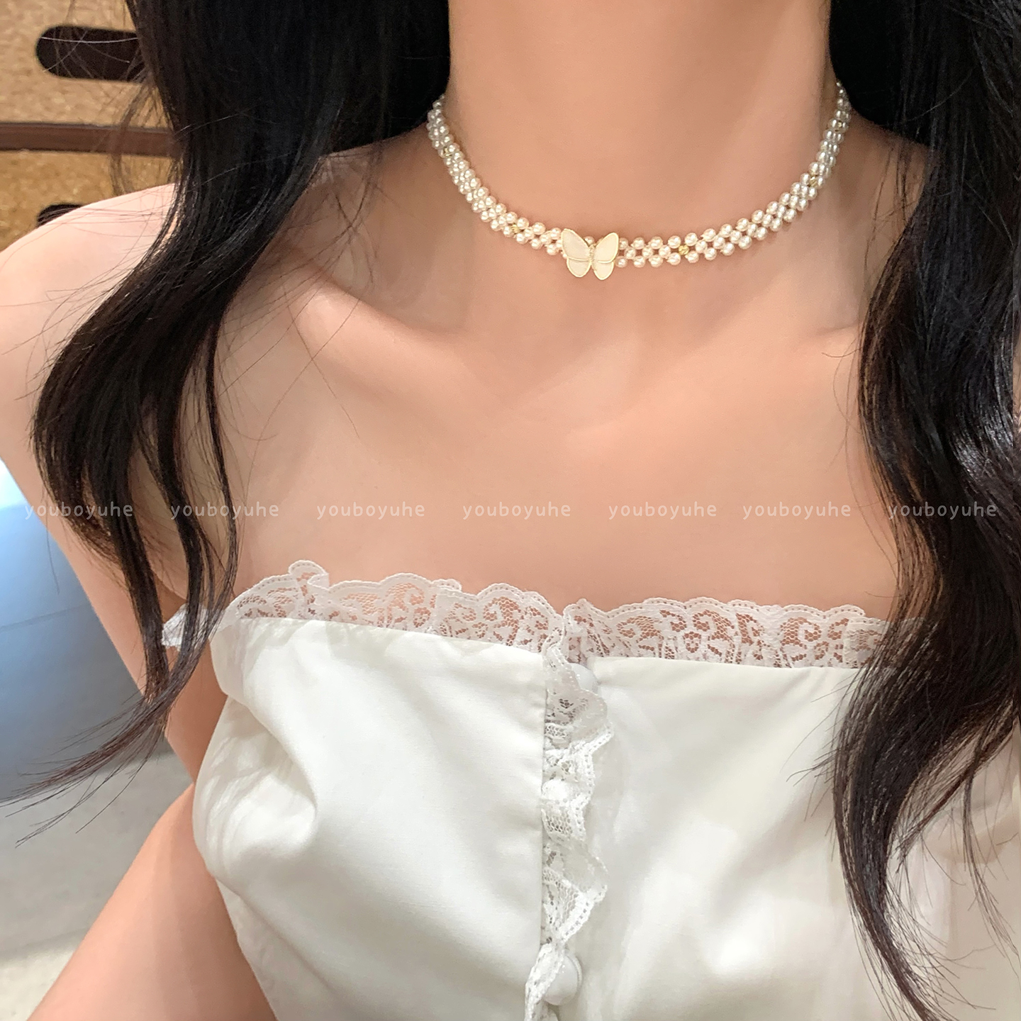 法式珍珠项链女精致Choker颈链